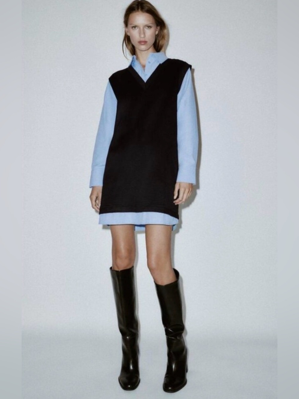 ZARA COMBINED POPLIN MINI DRESS